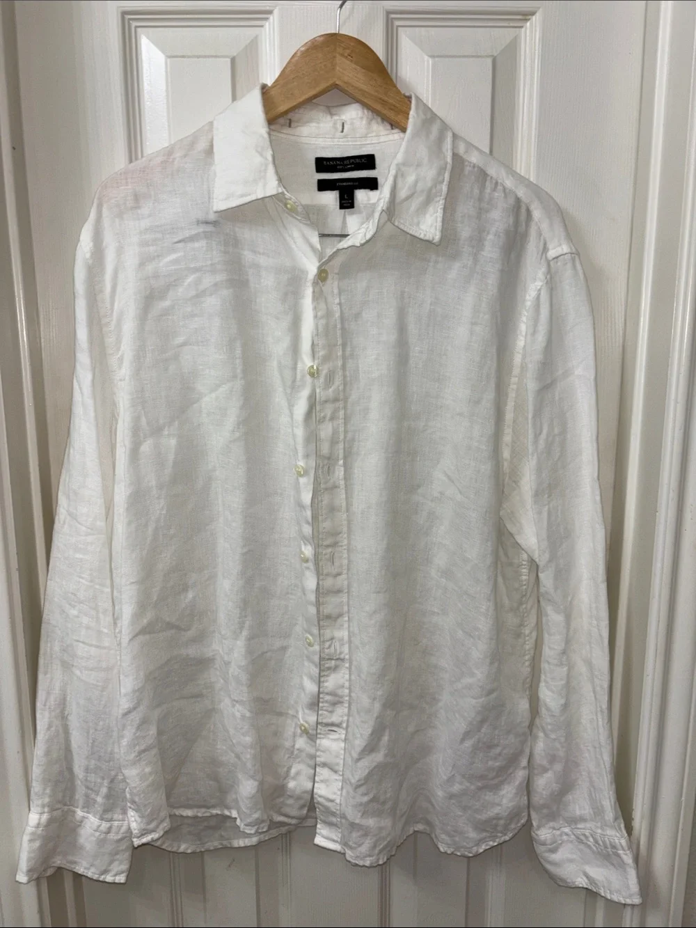 Banana Republic White Linen Button-Down Shirt